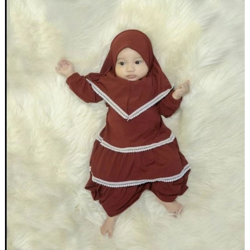 Nasya Hijab Gamis Anak 0-5 Tahun Renda Pompom Kirana Jersey Gamis Anak Terbaru
