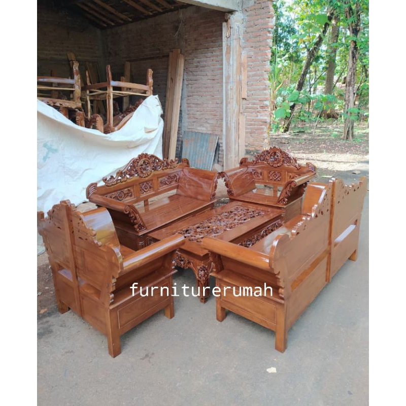 kursi ruang tamu kayu jati ukiran Madura, kursi sofa tamu kayu jati jepara