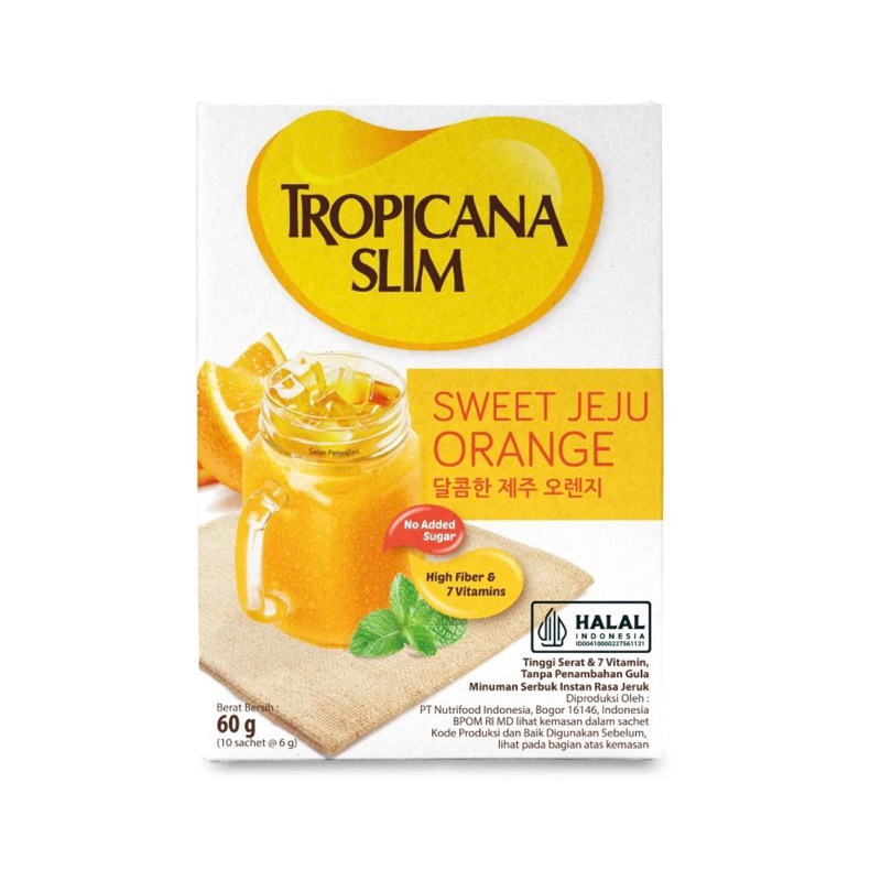 

Tropicana Slim Sweet Jeju Orange (Sugar Free) Ecer Per Sachet / 1 Box isi 10 Sch