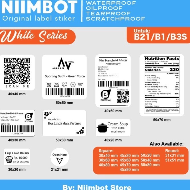 

66 Label Stiker Niimbot B21 B1 B3S Sticker Thermal Refill Label WHITE Hot Sale