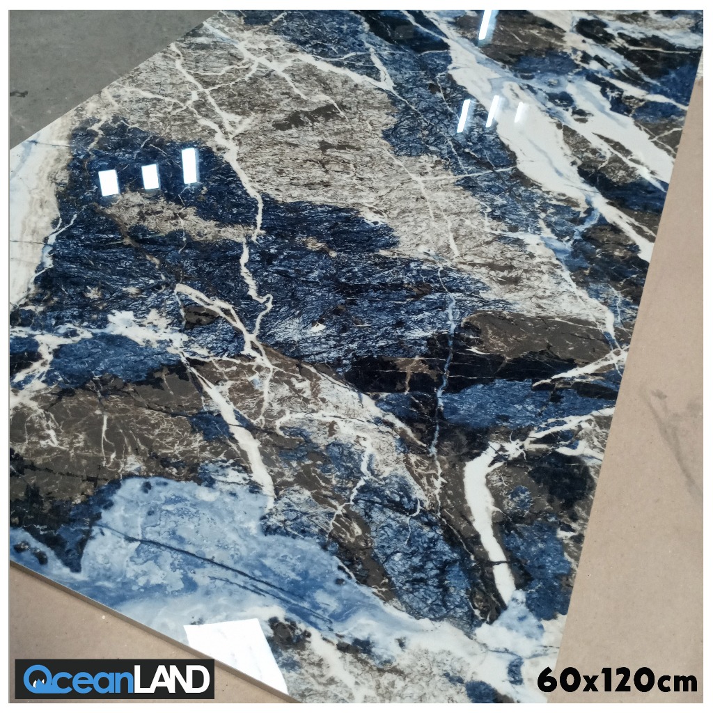 Granit lantai 60x120 Marmer Biru Antik Super Glossy Grade AAA Original Granite Tile