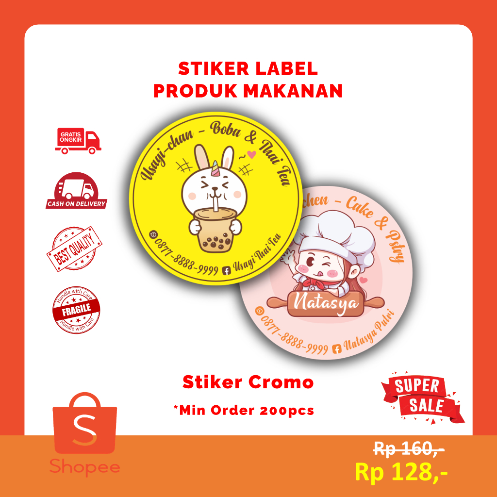 

Stiker Label Produk Kemasan Usaha Makanan - botol Minuman Custom