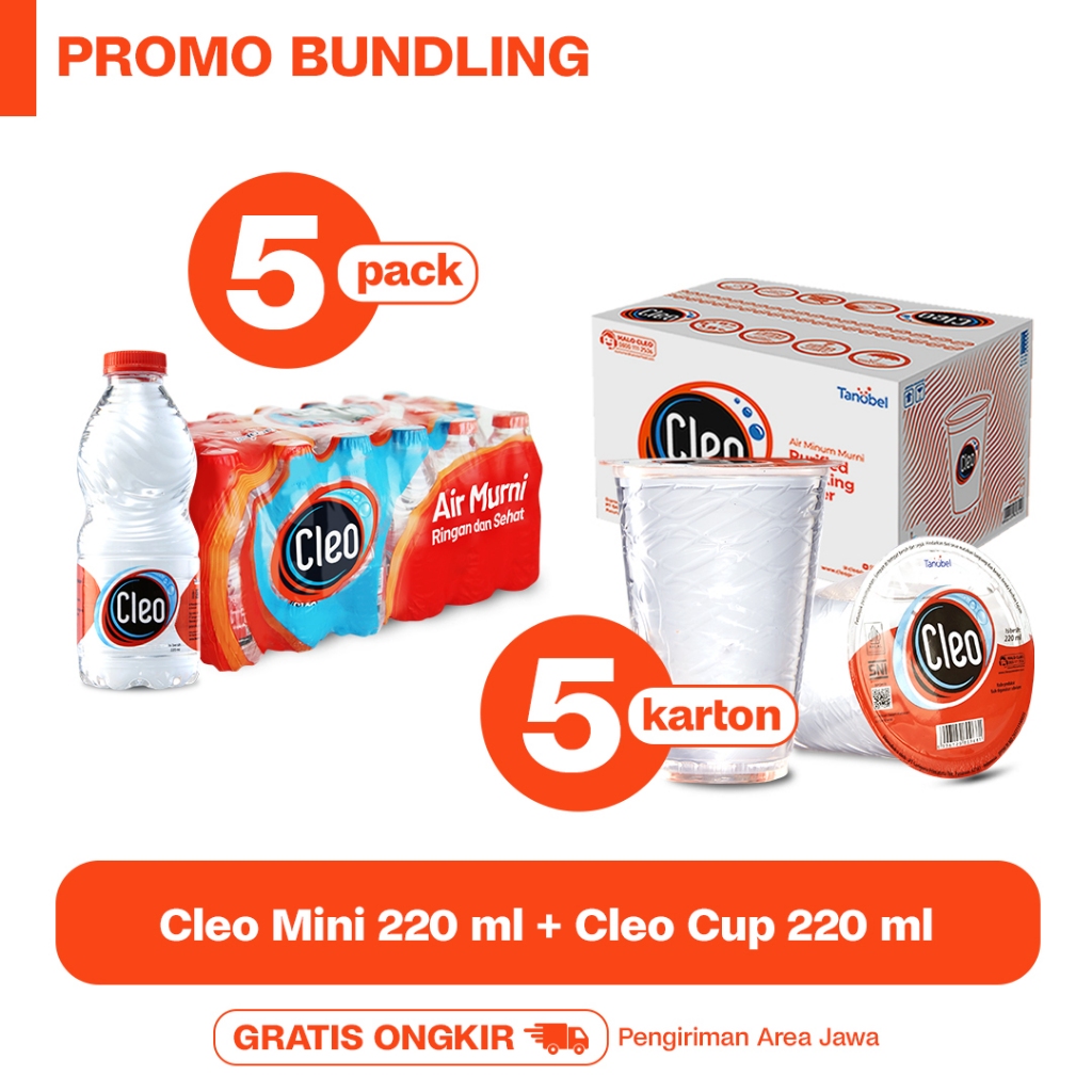 

Paket Hemat Air Murni Cleo Cup 220 ml 5 Karton & Cleo Mini 220 3D 5 packs