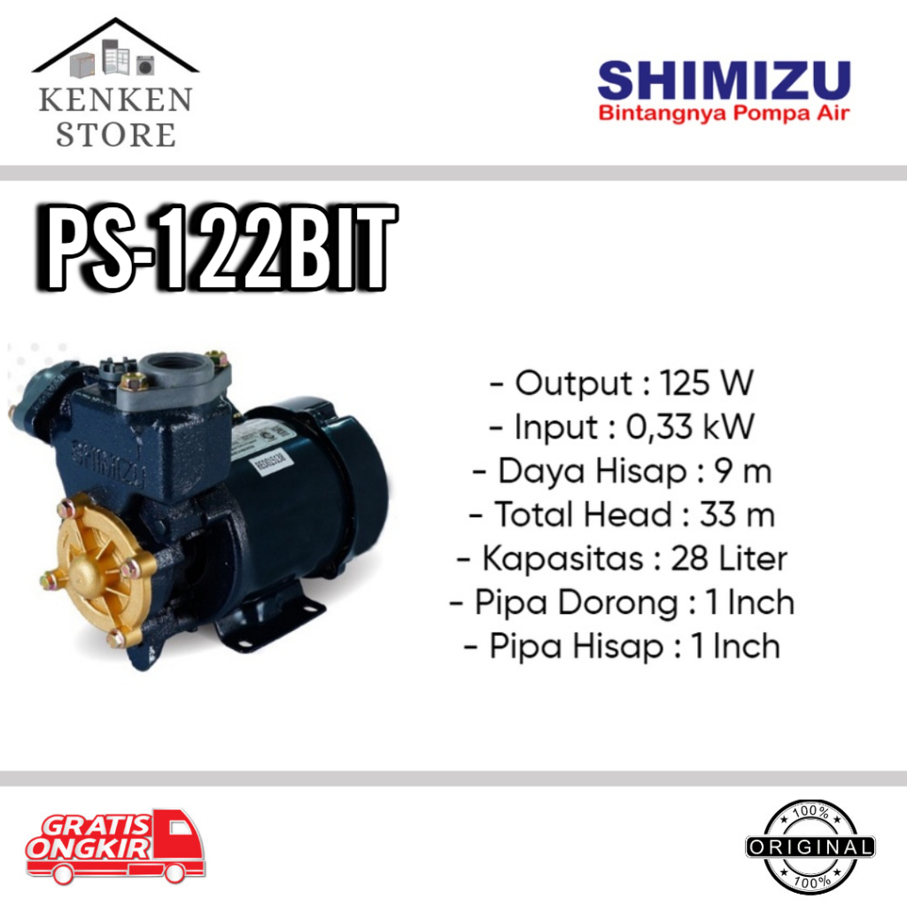 Pompa Air Shimizu PL-122BIT Mesin Pompa Air Otomatis Sumur Dangkal