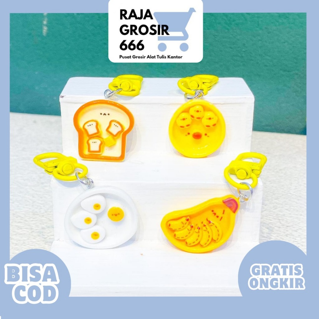 KEYRING GANCI RESIN BREAKFAST TELUR ROTI PISANG GK-1405 KEYCHAIN ROTI TELUR KUNING LUCU HIASAN TAS F