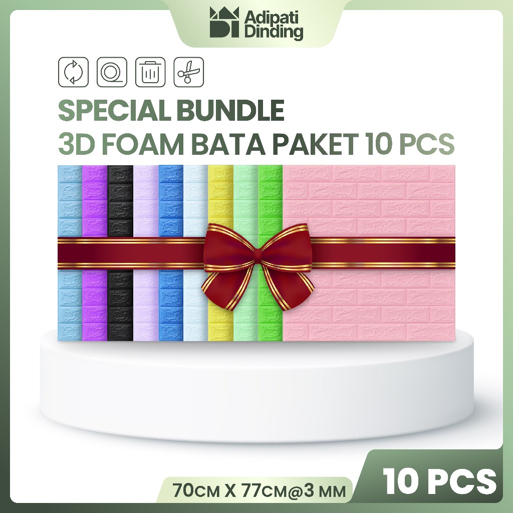 PAKET 10 LEMBAR WALLPAPER 3D FOAM WARNA 70x77CM WALLPAPER DEKORASI KAMAR STIKER DINDING 3D
