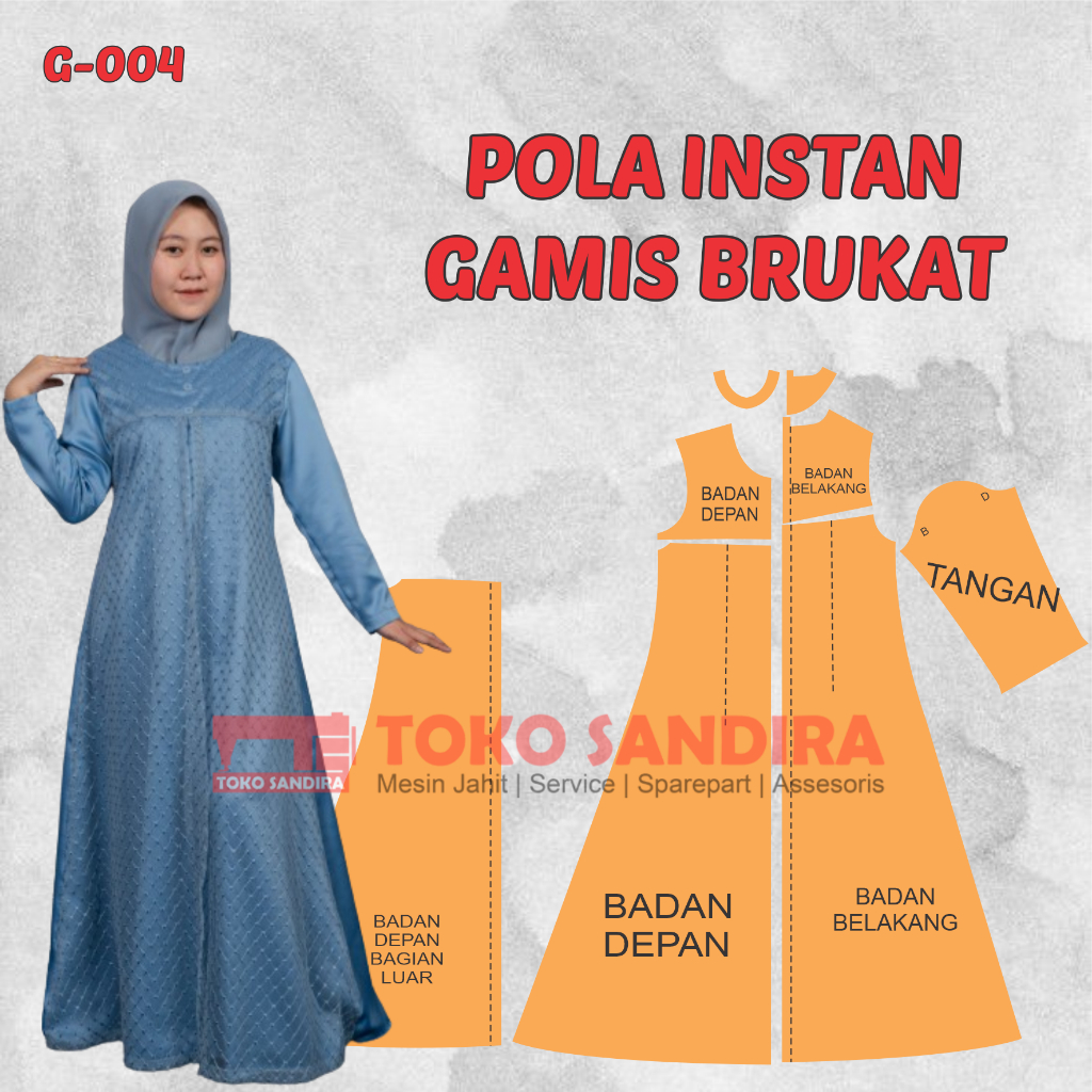 pola gamis/pola instan gamis/pola gamis wanita/pola instan murah/pola jiplak murah/pola jahit kompli