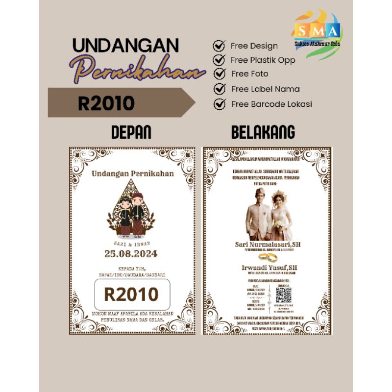 Undangan bolak balik custom invitation wedding pernikahan walimatul kekinian desain unik murah cetak
