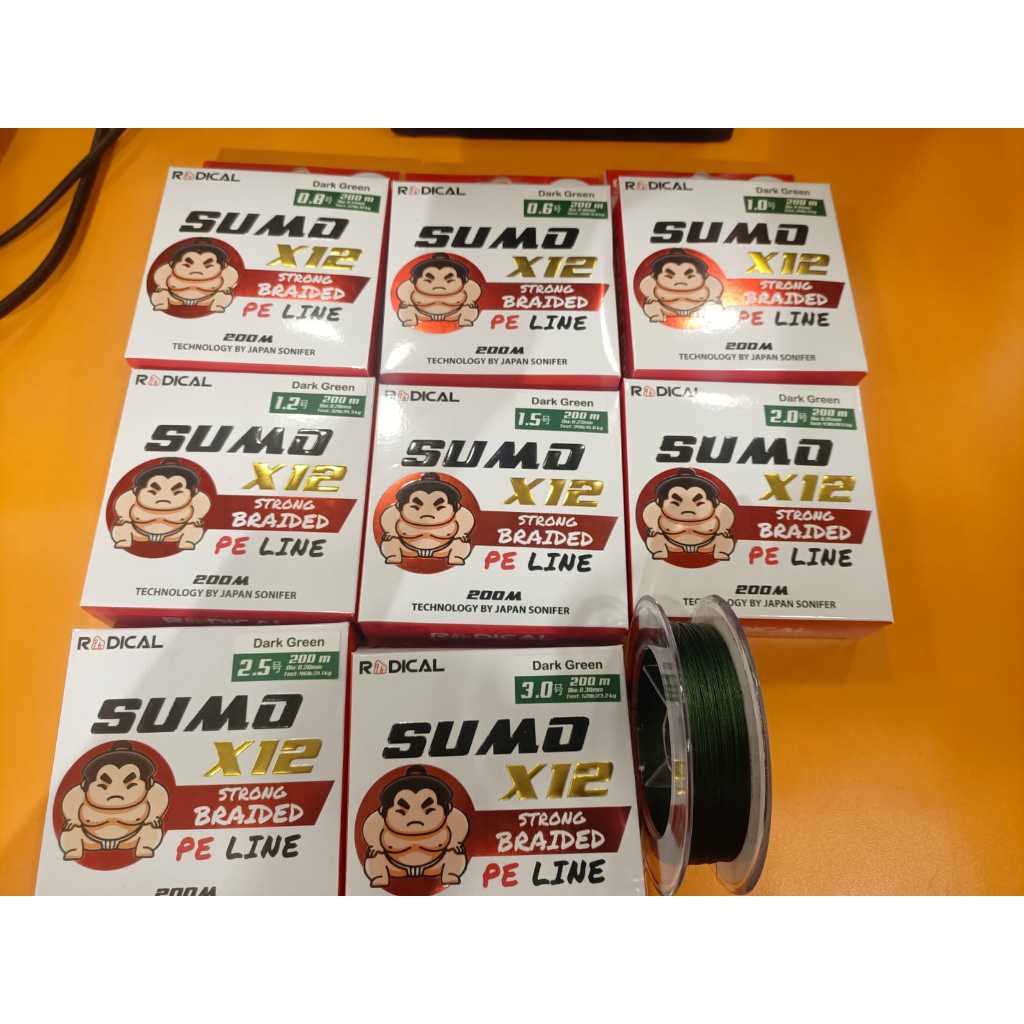 RADICAL Senar Pancing SUMO X12 200M DARK GREEN Tali Pancing PE