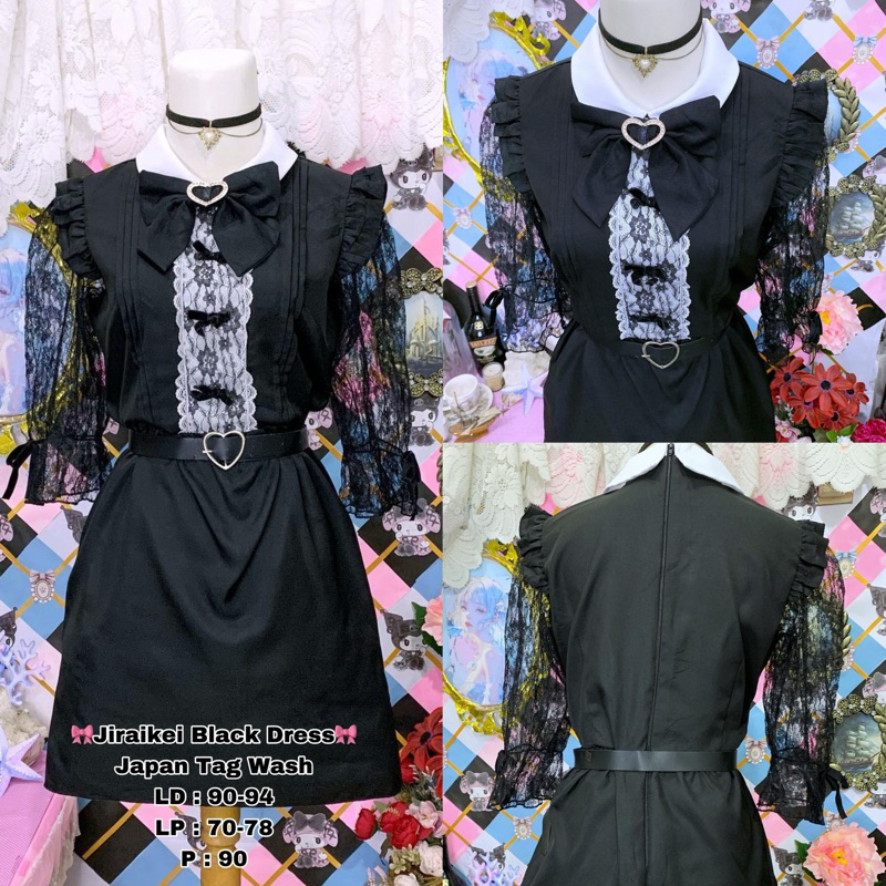 Dress hitam pita jiraikei ryousangata tag wash jepang