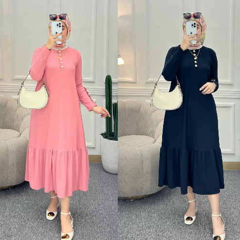 GAMIS MUSLIM MIDI BIG HANOVER KNIT RAJUT IMPORT BUSUI REMPEL