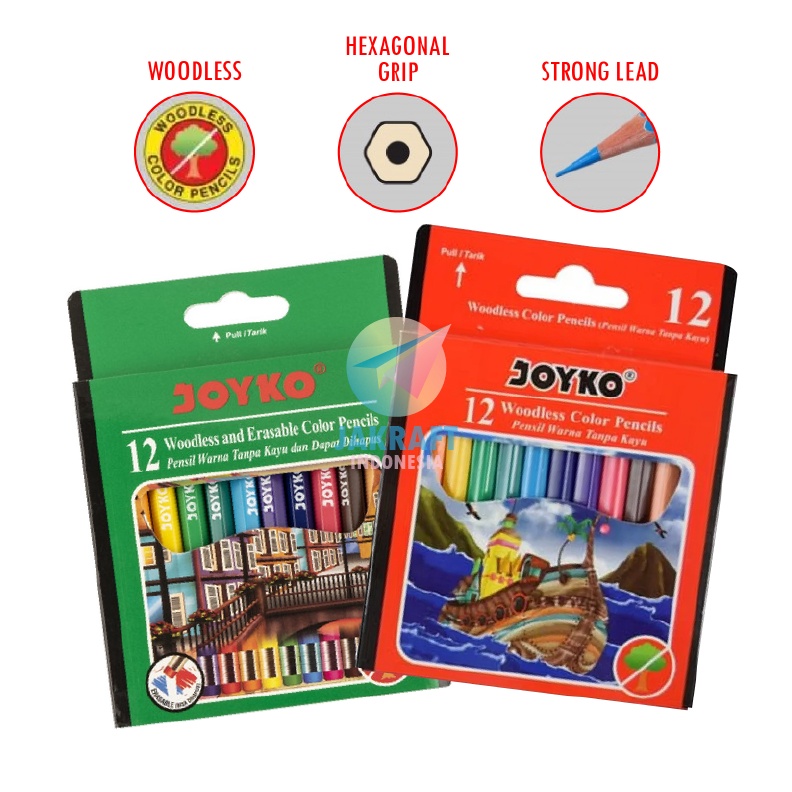 

TERBUKTI 12 Pcs Pensil Warna Pendek 12 Warna JOYKO Color Pencil CP17 Woodless High Quality Color Strong Lead