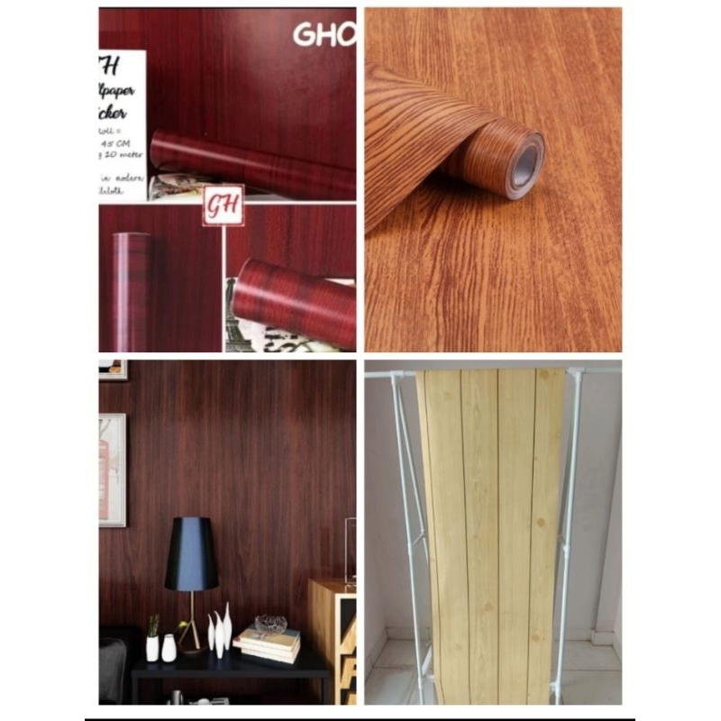 Wallpaper stiker dinding ukuran 45cmx 10m motif all kayu serat kayu embos polkadot karakter gh052 / 