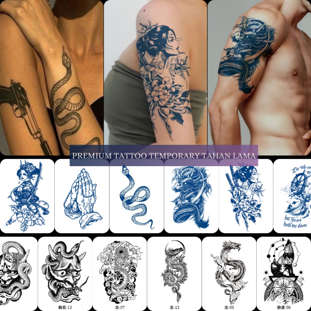 PREMIUM TATTOO TEMPORARY TAHAN LAMA 15 HARI TATO TEMPORER SEMI PERMANEN 11x18 CM ANTI AIR COWO CEWE 