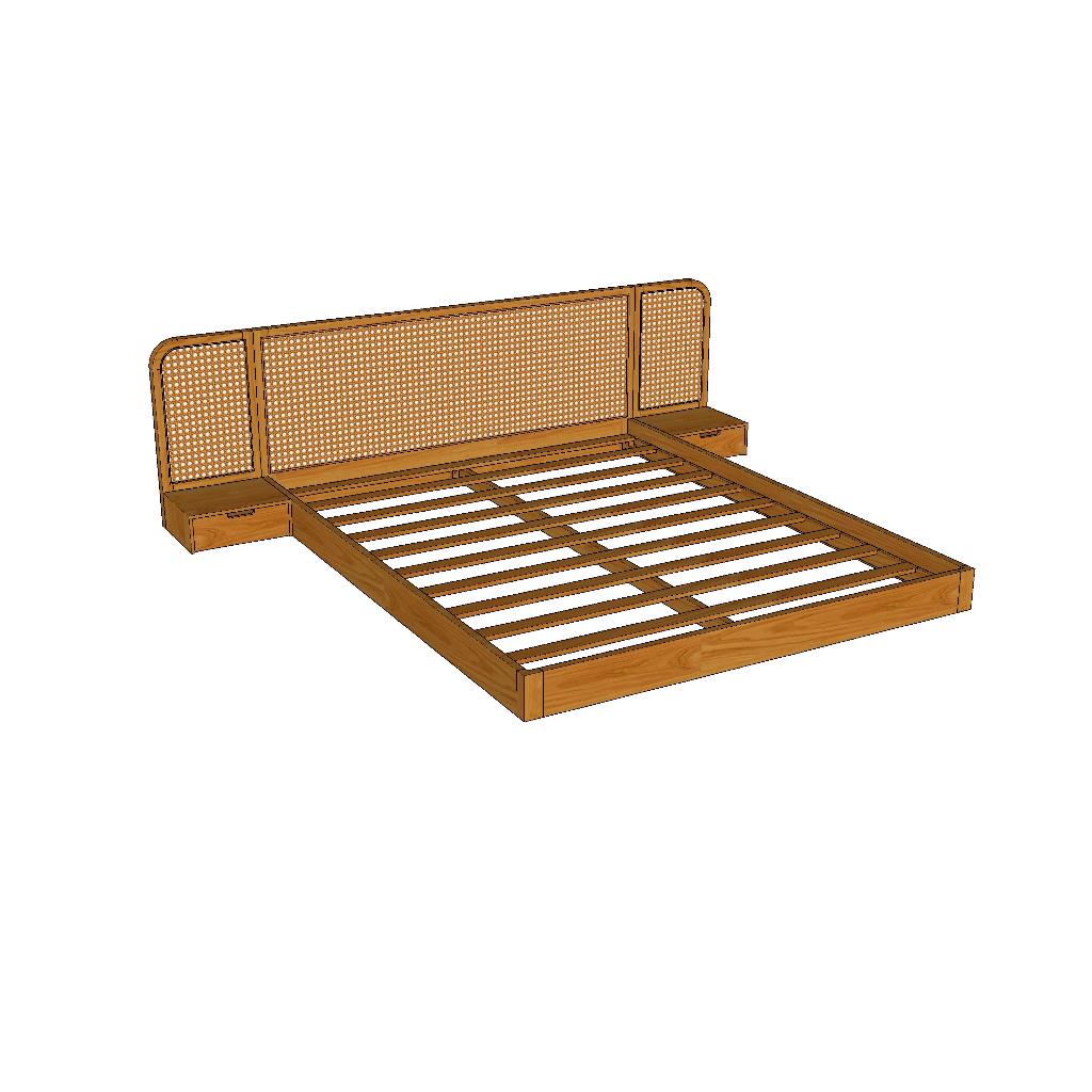 Jawafurniture Tempat Tidur Sandaran Rotan Dengan Nakas Kanan Kiri