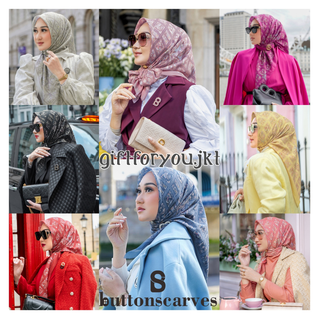 Buttonscarves x Dian Pelangi Autograph 2 Square Voal Square Jilbab Hijab Button Scarves Premium Scar