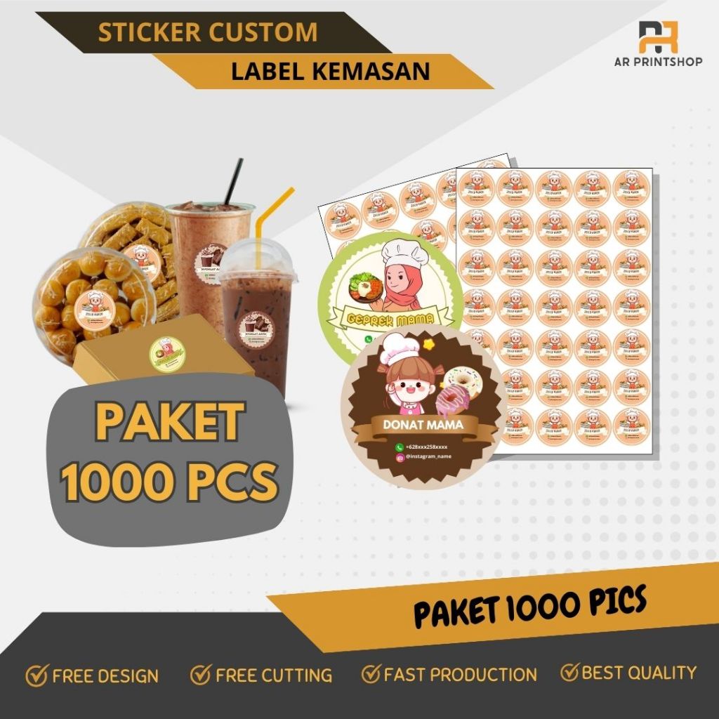 

PAKET 1000 PICS CETAK STICKER CUSTOM ,Sticker Makanan Label, Sticker Makanan, Free Cutting Kiss Cut