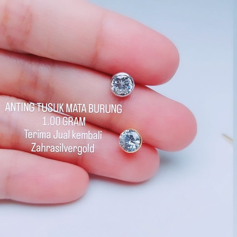 Anting Tusuk Giwang Mata Burung PERAK Asli Silver 925 Lapis Emas 1 Gram (Terima Jual Kembali)