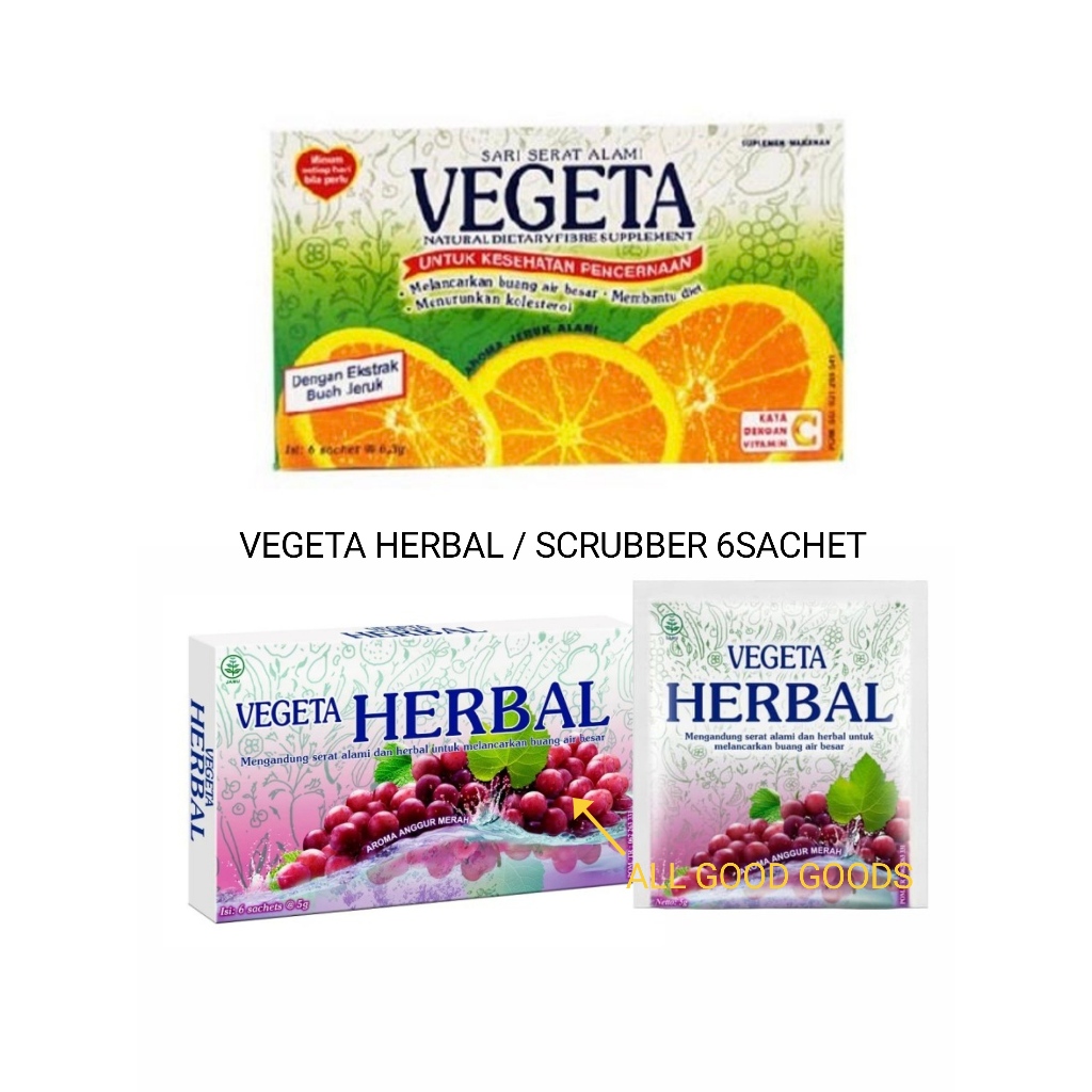 

Vegeta Herbal Ungu / Scrubber Jeruk Hi-Fiber Minuman Serat Melancarkan Buang Air Besar Box 6 Sachet