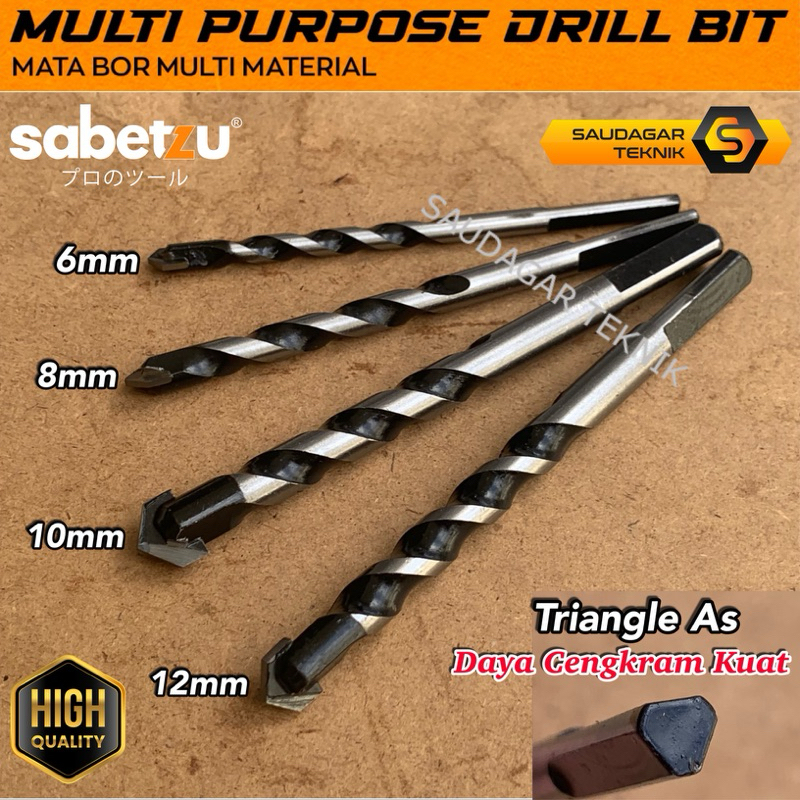 Mata Bor Multifungsi 6mm 8mm 10mm 12mm SABETZU Mata Bor Besi Kayu Beton Tembok Keramik Granit Marmer