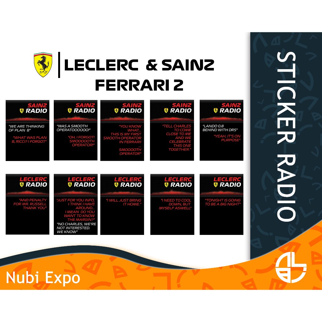 

Stiker Radio F1 Scuderia Ferrari | Charles Leclerc & Carlos Sainz Jr. | 4.5 x 6 Cm 10* | Die cut sticker