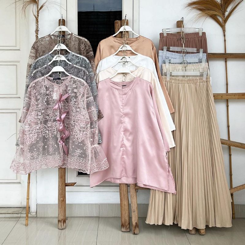 RIBBON LACE SET 3pcs (BLOUSE + inner + elegant skirt) leaf series