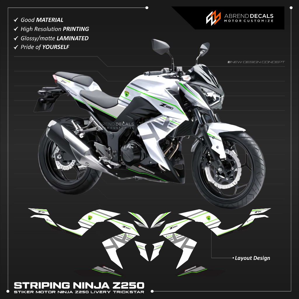 STRIPING NINJA Z250 LIVERY TRICKSTAR / STIKER Z 250 / STIKER MOTOR KAWASAKI NINJA Z250 DESIGN CUSTOM