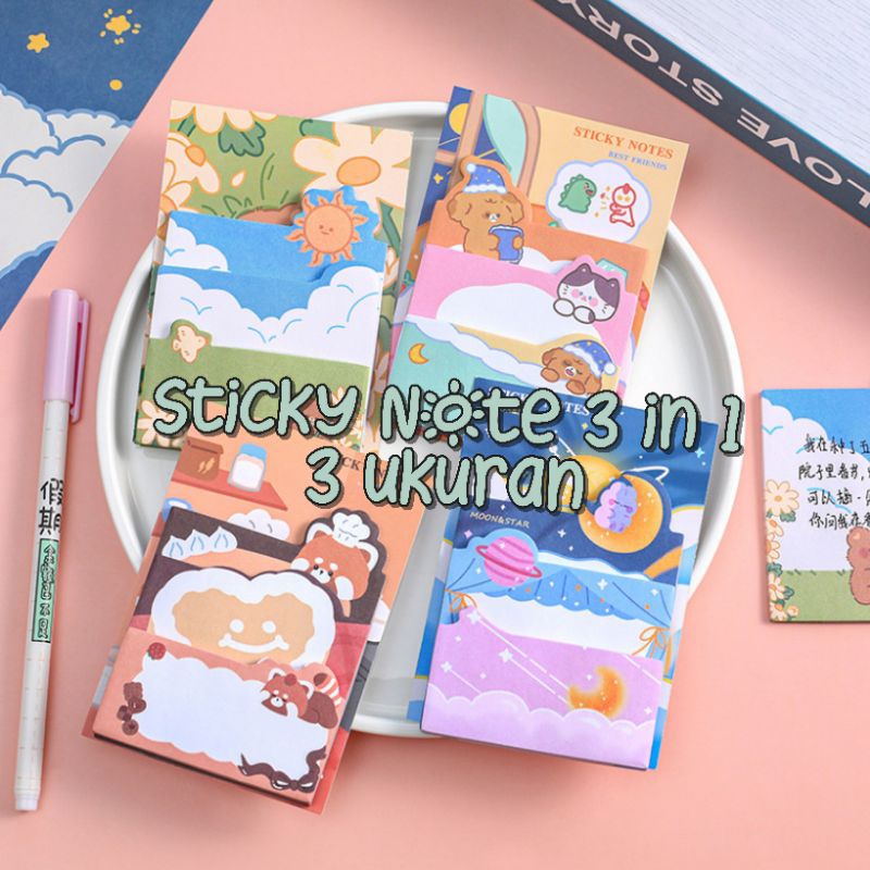 

Sticky Note / Kertas Catatan / Memo Tempel 3 in 1 Set isi 3 Ukuran