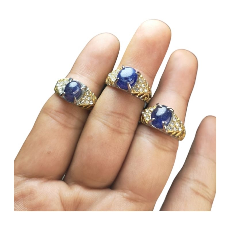 Cincin wanita batu mulia natural blue sapphire minimalis
