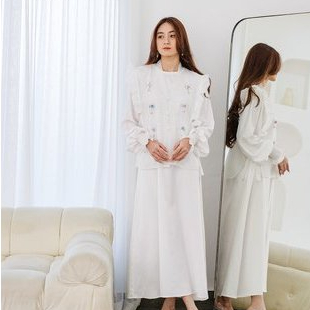 Kiraya - Ansella Dress - Dress Vest Lebaran S-XL Broken White/Pink Blush/Hitam Feminim