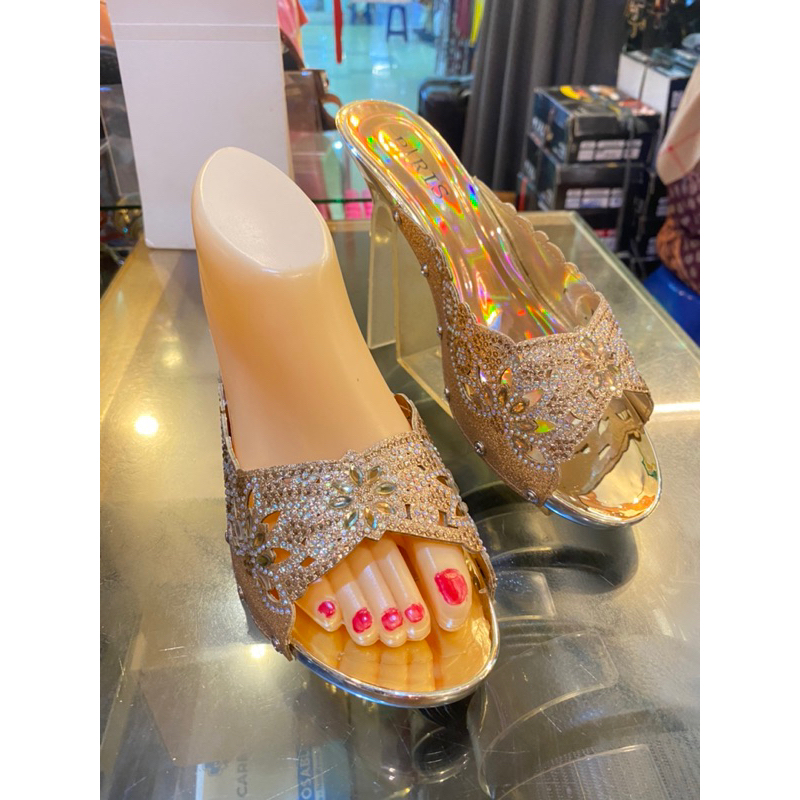 SENDAL PESTA GOLD HEELS 3CM SENDAL KEBAYA GOLD HEELS RENDAH 15624