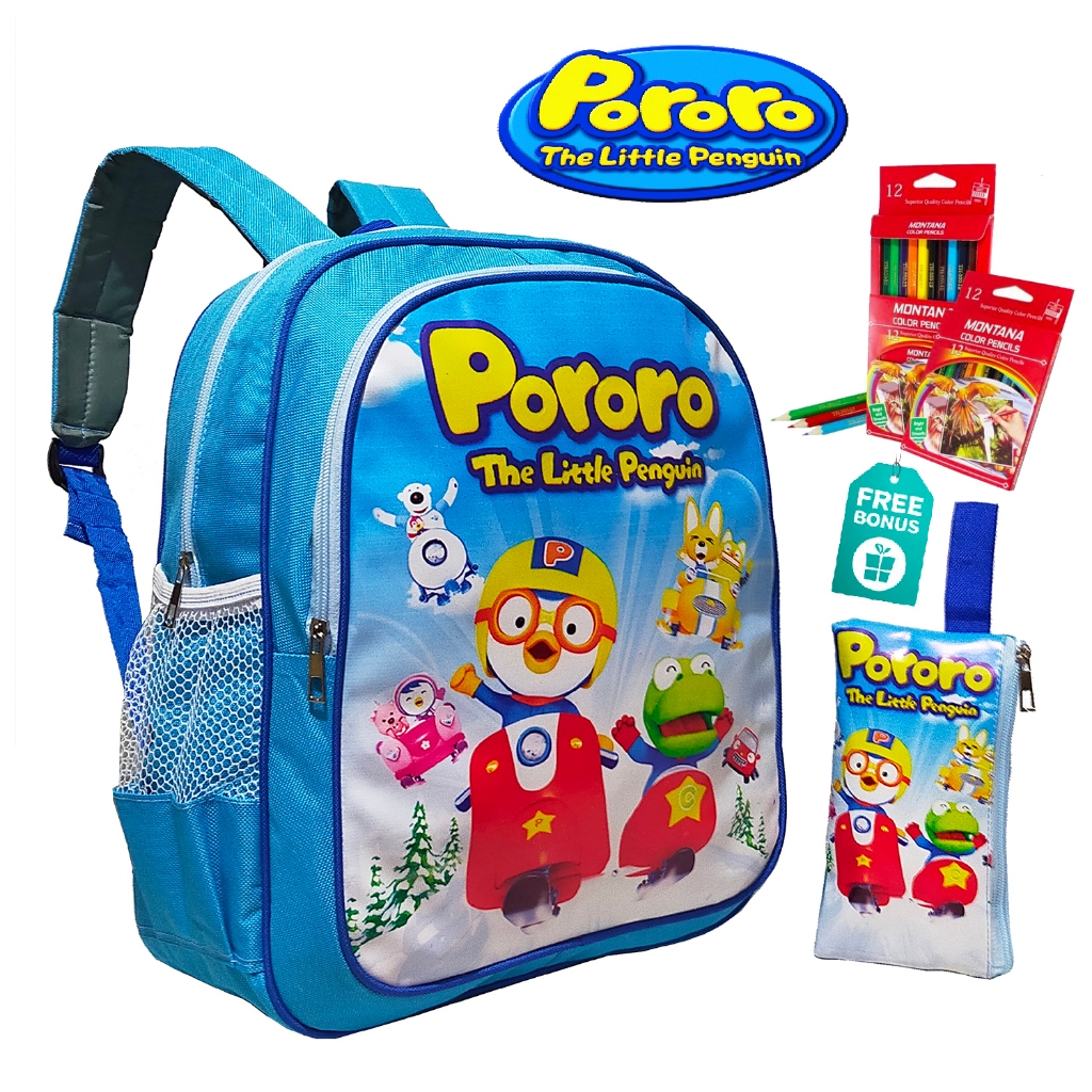 TAS RANSEL ANAK SEKOLAH TK/SD KARAKTER PORORO FREE TEMPAT PENSIL (POUNCH + PENSIL WARNA) TERBARU