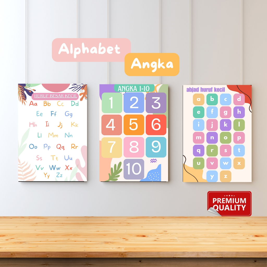 PREMIUM Poster Aesthetic Seri Abjad Alfabet Angka Belajar Anak Anak Balita Paud TK SD Kertas Tebal U