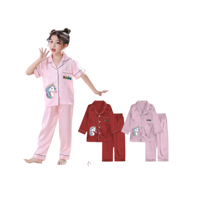 BAJU TIDUR PIYAMA ANAK PEREMPUAN 3-10 TAHUN BERMODEL CP PP MOTIP KOTAK