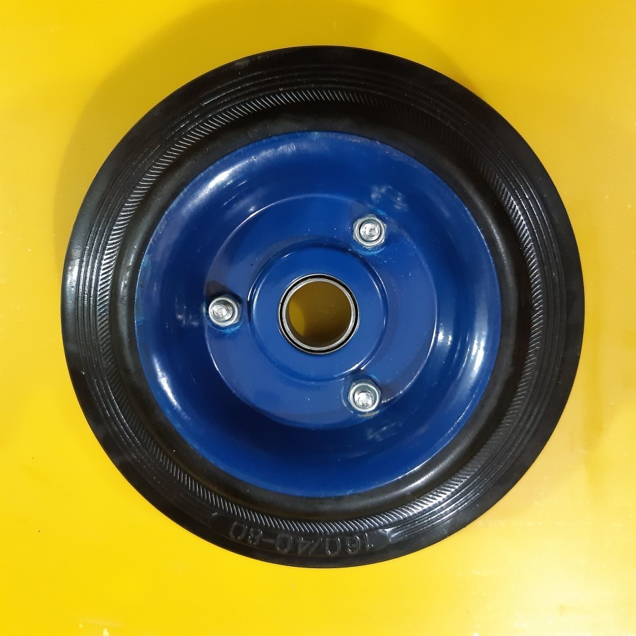 RODA HITAM KARET 6" ONLY RODA LORI TROLI 6 INCH PLAT BIRU