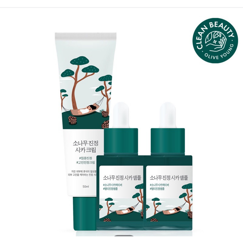 [100% ORIGINAL]  ROUND LAB Pine Calming Cica Ampule 30ml Serum Cream 50ml