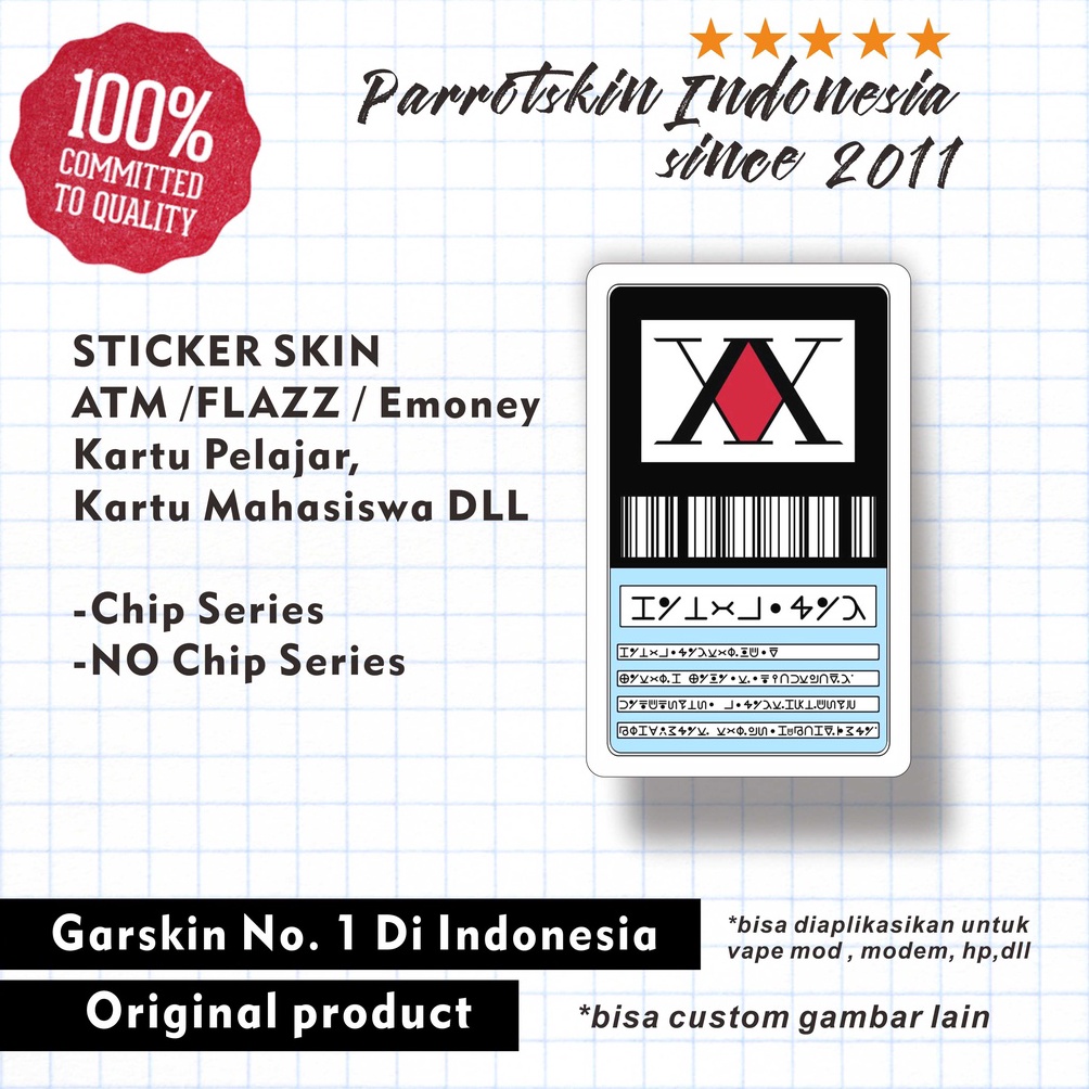 

NEW VARIAN Hunter License Sticker Skin Card Vinyl ATM Debit Credit Emoney Flazz Stiker HxH Hunter x Hunter