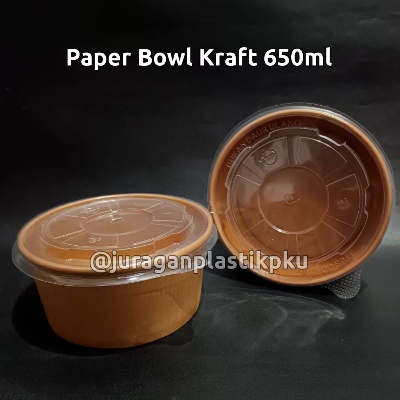 Paper Bowl 650ml + Lid KRAFT COKLAT | Mangkok Kertas Tahan Microwave 650 ml 22 oz Laminasi Box Rice 