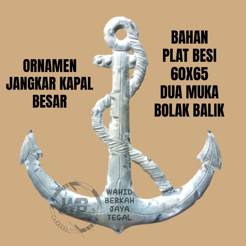 ornamen plat besi jangkar besar 60x65cm dua sisi bolak balik , hiasan pintu pagar besi