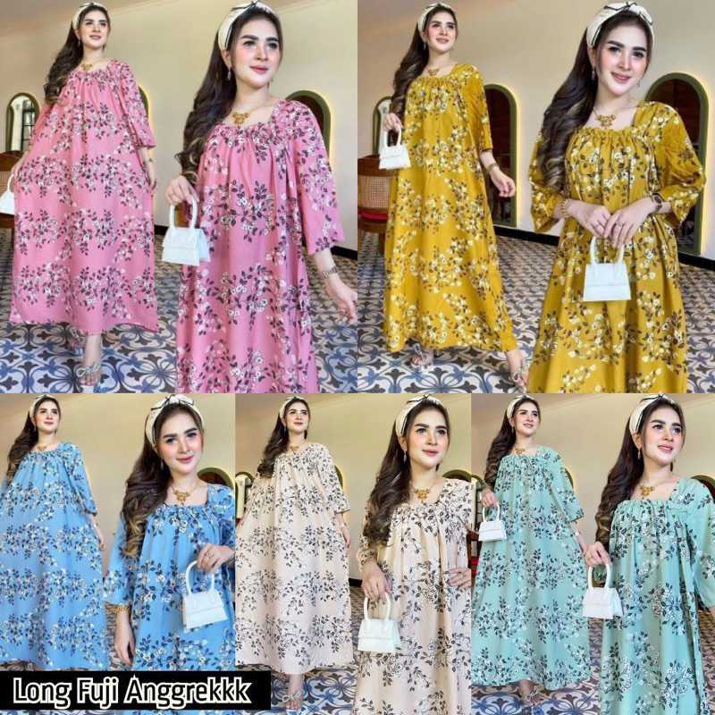 LONGDRES LENGAN PANJANG FUJI HOMEDRESS REMAJA KARET DADA VIRAL MOTIF POPULER PILIH WARNA DASTER BUNG