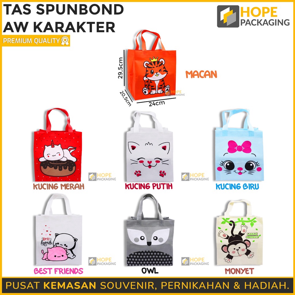 

FANTASTIS Tas Spunbond AW Karakter Animal Goodie Bag Bento Tas Souvenir Snack Ultah Anak Goodie Bag Birthday Tas Hadiah Tas Hampers