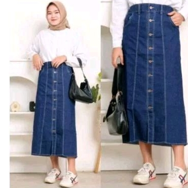 AR SHOP 95 - Rok jeans 7/8 kancing pull // Rok jeans wanita // Rok jeans span 7/8 // Rok jeans polos