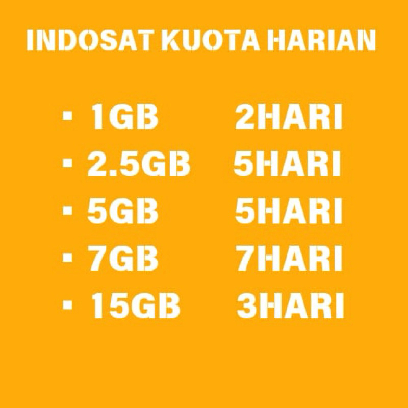KUOTA INDOSAT HARIAN 1GB 2.5GB 5GB 7GB 15GB TERMURAH DAN TERCEPAT