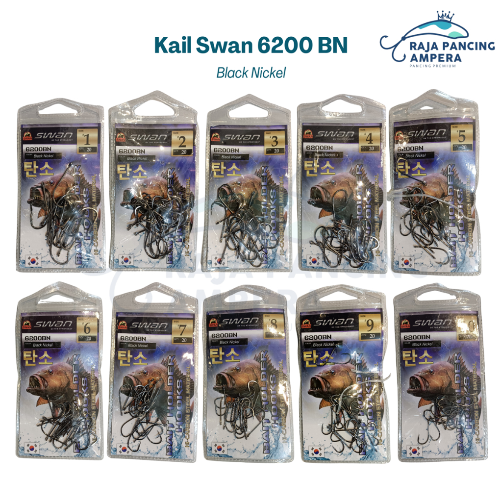 Kail Swan 6200 Baitholder BN | Mata Pancing Black Nickel Murah Duri Tajam isi 20 untuk mancing ikan 