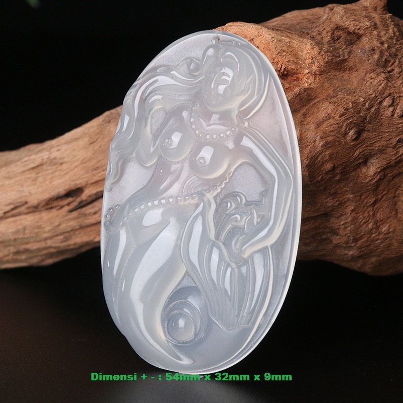 liontin white jade stone Asli natural Alami cocok untuk Pria dan Wanita ukiran PUTRI DUYUNG