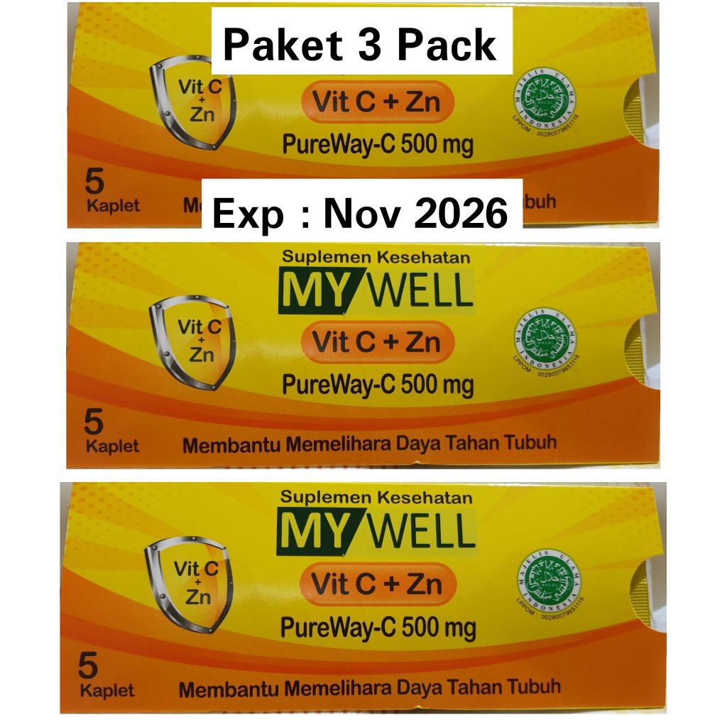 PAKET 3 PACK MYWELL VIT C+ZN isi 5 Kaplet | Vitamin C PureWay 500 mg