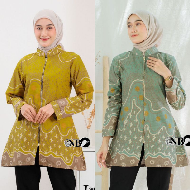 Blouse Batik Wanita Zipper Semi Tunik - Atasan Batik Wanita Kantor - Baju Batik Wanita Zipper