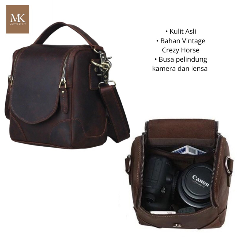 Tas Kamera DSLR Kulit Asli Garut Vintage Kuat Trendy Mk.038