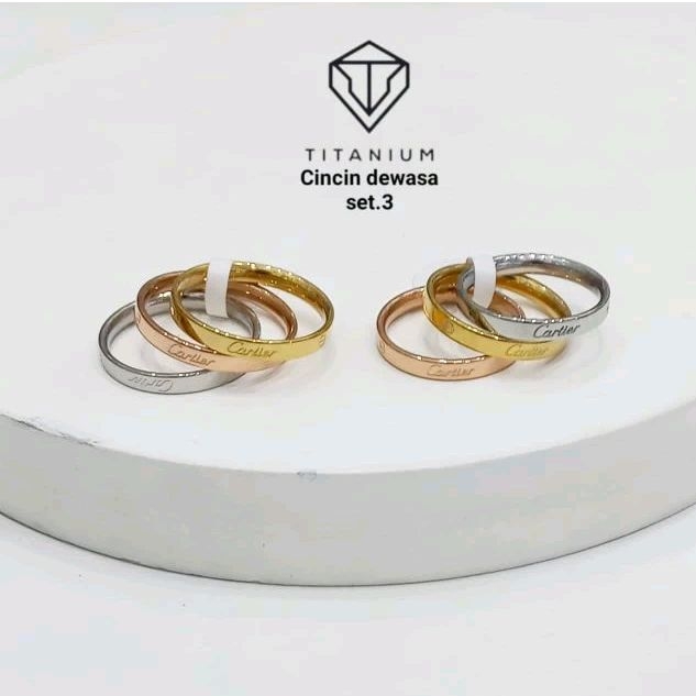 3 set cincin Cartier titanium