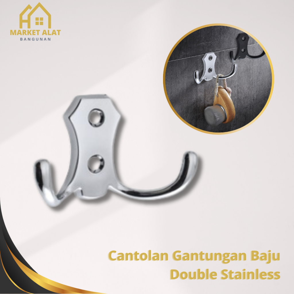 Gantungan Baju Cantolan Double Hook Stainless Steel + Sekrup